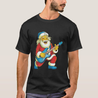 Camiseta Papai Noel tocando violão alegremente no Natal