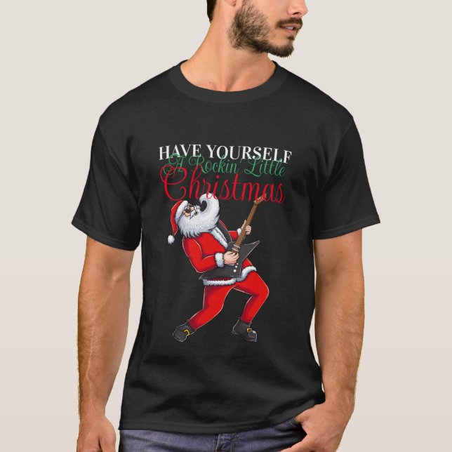 Camiseta Papai Noel Tocando Violão Engraçado Natal (Frente)