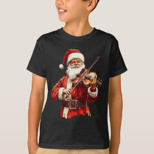 Camiseta Papai Noel Tocando Violino Divertido Tocador de Vi