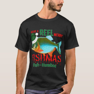 Camiseta Papai Noel Tropical Engraçado Pescando no Bass no