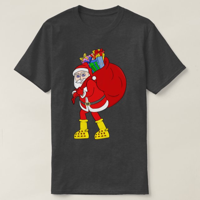 Camiseta Papai Noel Vestindo Big Yellow Boots (Frente do Design)