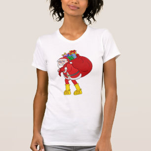 Camiseta Papai Noel Vestindo Botas Amarelas Grandes