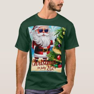 Camiseta Papai Noel vestindo óculos escuros com reflexo de