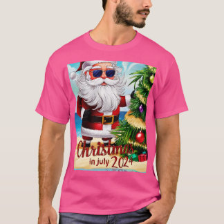 Camiseta Papai Noel vestindo óculos escuros com reflexo de