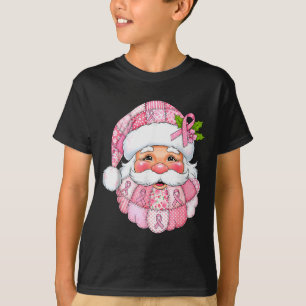 Camiseta Papai Noel Xadrez Rosa Conscientização do Câncer d