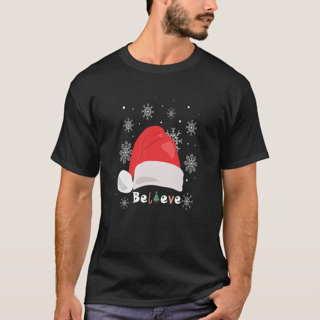 Camiseta Papais noeis Acreditam Pijamas De Natal Para Menin (Frente)