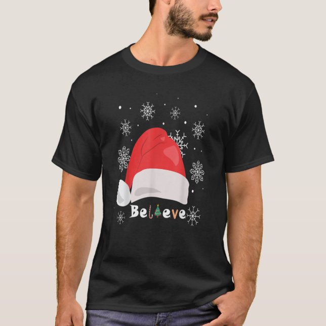 Camiseta Papais noeis Acreditam Pijamas De Natal Para Menin (Frente)
