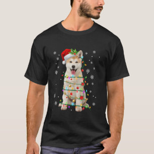Camiseta Papais noeis Akita Natal Luz Xmas Cachorros Homens