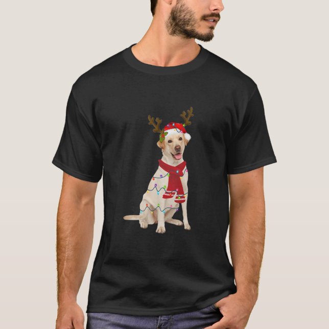 Camiseta Papais noeis Amarelo Cão Labrador Belo Reindeado L (Frente)