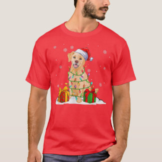 Camiseta Papais noeis Amarelos Labrador Árvore de Natal Luz