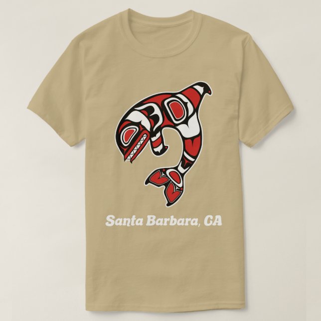 Camiseta Papais noeis Americanos Barbara CA Tribal Orca Kil (Frente do Design)