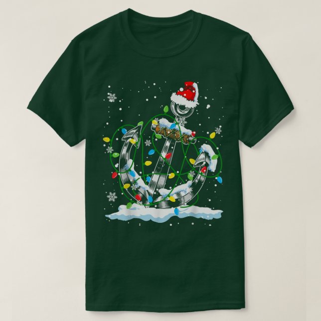 Camiseta Papais noeis Anchor Legal das Luzes de Natal Barco (Frente do Design)