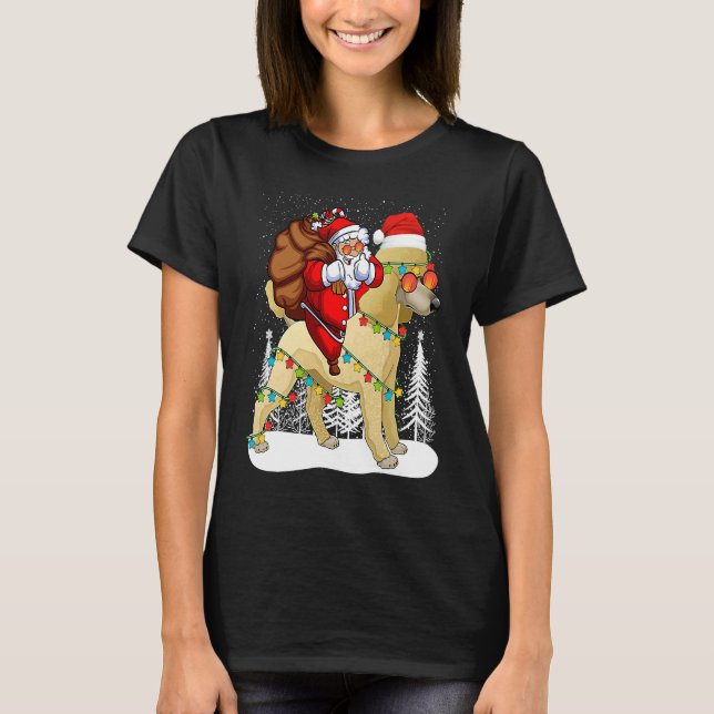 Camiseta Papais noeis Andando Cachorro de Poodle no Natal d (Frente)