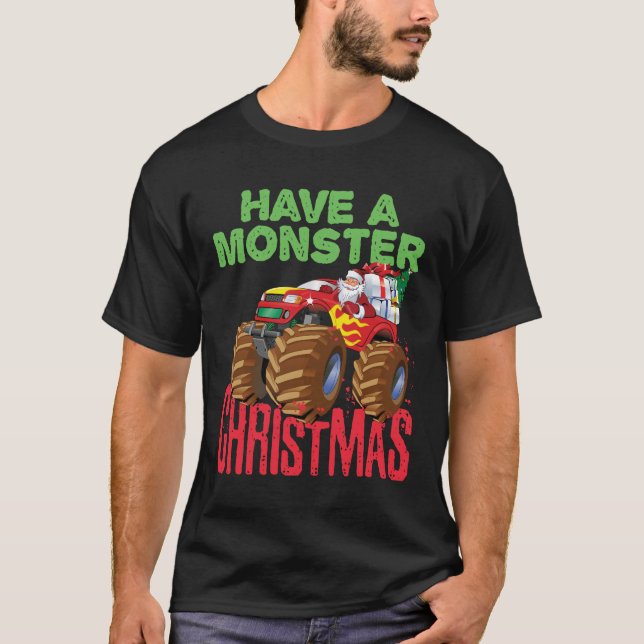 Camiseta Papais noeis Andando Caminhão Monstro Têm Natal Mo (Frente)