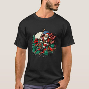 Camiseta Papais noeis Andando Dinossauro EUA Bandeira T Rex