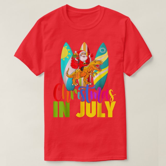 Camiseta Papais noeis Andando Dinossauro Natal Julho Verão  (Frente do Design)