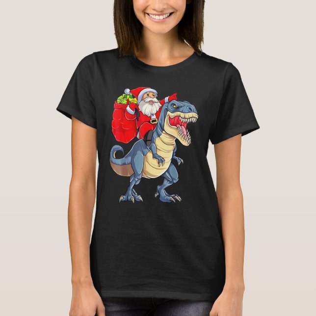 Camiseta Papais noeis Andando Dinossauros Rex Natal (Frente)