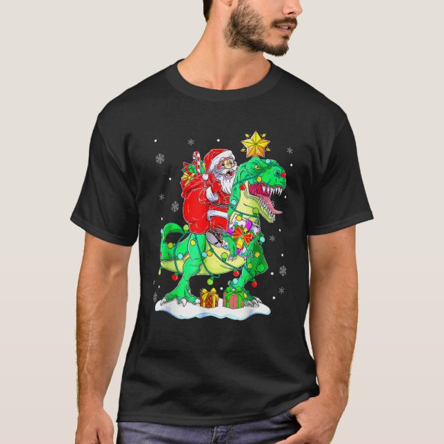 Camiseta Papais noeis Andando Dinossauros T Rex Homens de N (Frente)