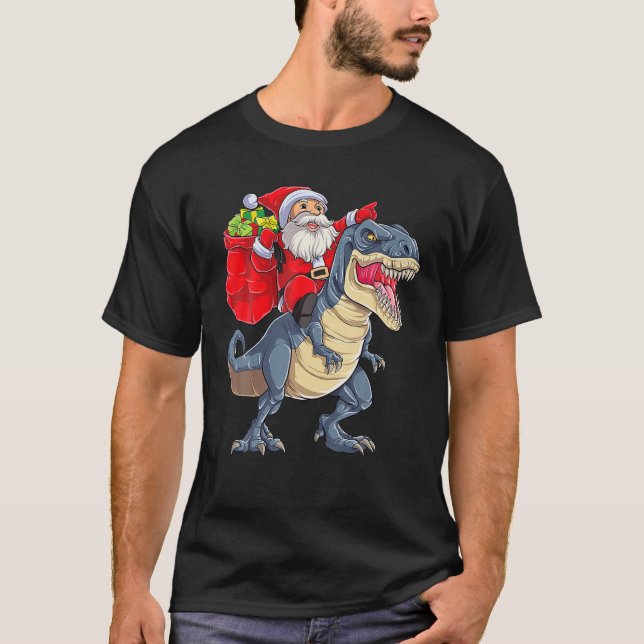 Camiseta Papais noeis Andando Dinossauros T Rex Homens de N (Frente)