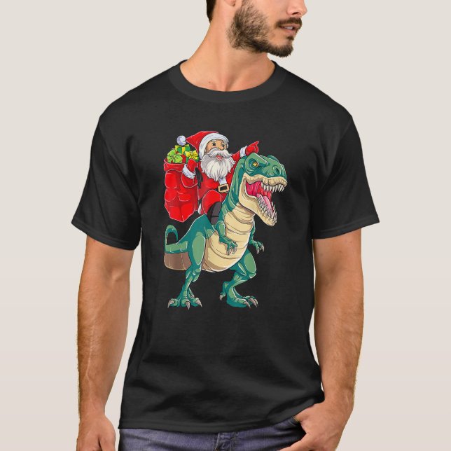 Camiseta Papais noeis Andando Dinossauros T rex natalinos M (Frente)