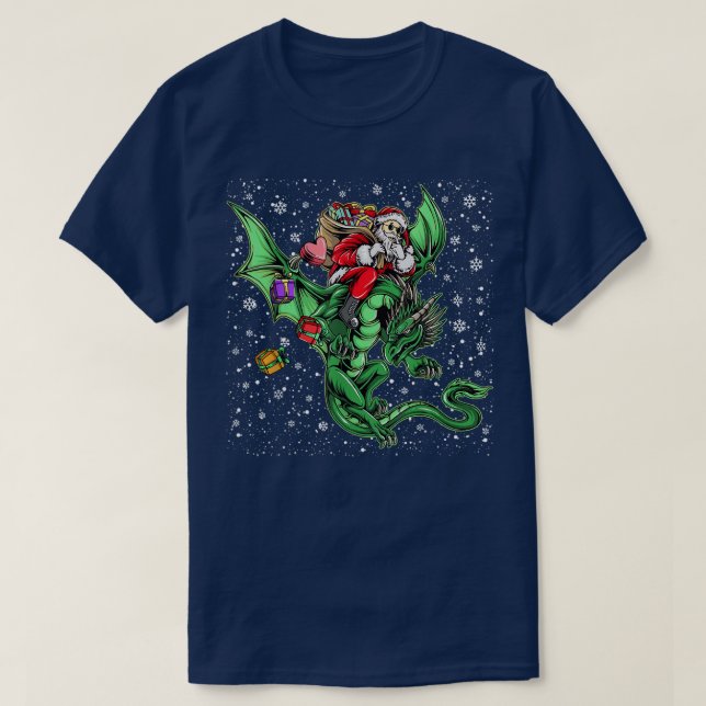 Camiseta Papais noeis Andando Dragão Homens de Natal Menino (Frente do Design)