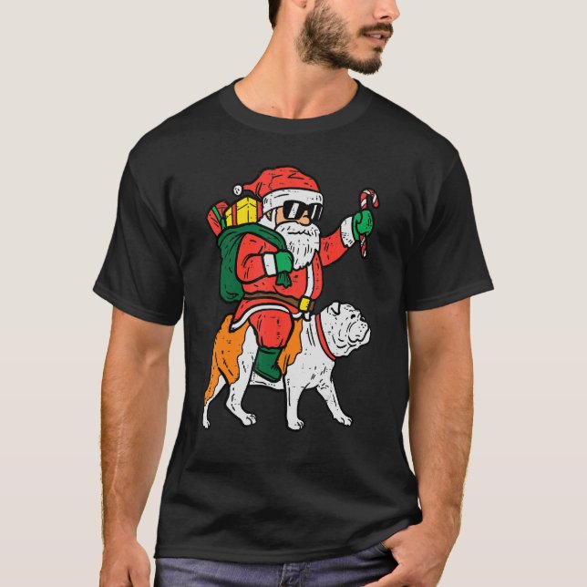 Camiseta Papais noeis Andando Inglês Bulldog Natal Xmas Boy (Frente)