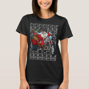 Camiseta Papais noeis Andando Motocicleta Feia de Natal Mot