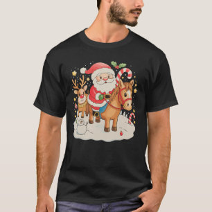 Camiseta Papais noeis Andando no Natal Feriado de Cavalo Ge