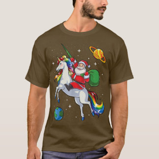 Camiseta Papais noeis Andando no Unicorn Presente no Natal 