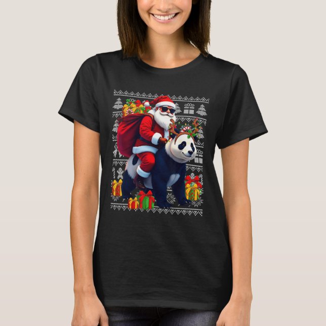 Camiseta Papais noeis Andando Panda Luzes de Natal Feias (Frente)
