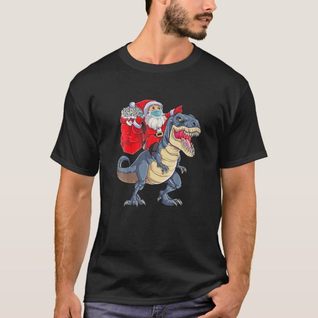 Camiseta Papais noeis Andando Papais noeis De Natal Do Dino (Frente)
