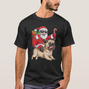 Camiseta Papais noeis Andando Pug Christmas Pug Lover Feliz