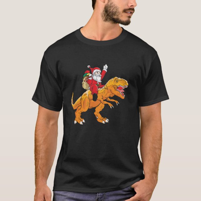 Camiseta Papais noeis Andando Trex Crianças Engraçadas Dino (Frente)