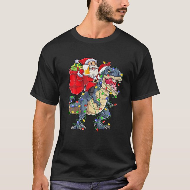 Camiseta Papais noeis Andando Uma Árvore De Natal Do Dinoss (Frente)