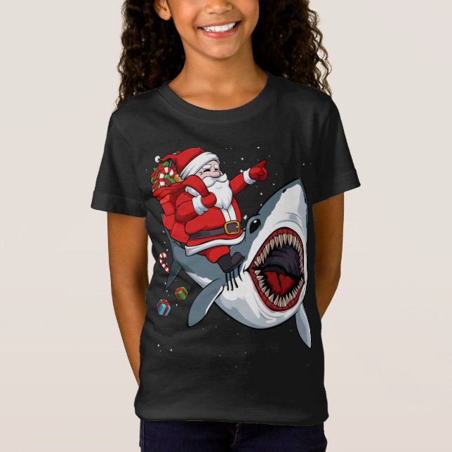 Camiseta Papais noeis Ani no Natal do Tubarão Pajama Cute O (Frente)