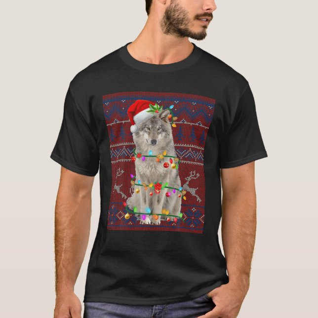 Camiseta Papais noeis Árvore de Natal do Lobo Luz Pajama X- (Frente)