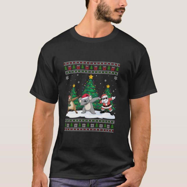 Camiseta Papais noeis Batidos Reindeer Koala Árvore Luz Fei (Frente)