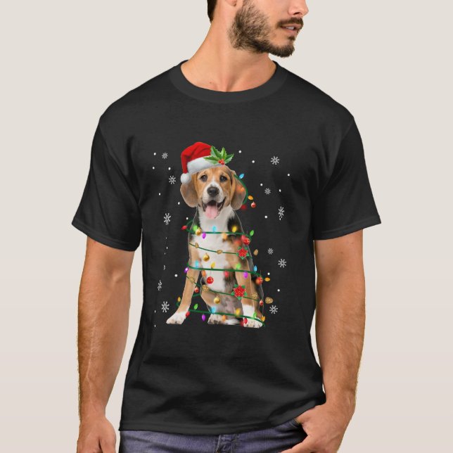 Camiseta Papais noeis Beagle Christmas Lights Xmas Dog Love (Frente)