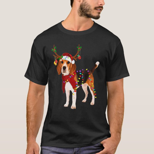 Camiseta Papais noeis Beagle Reindeer Natal Claro 2 (Frente)