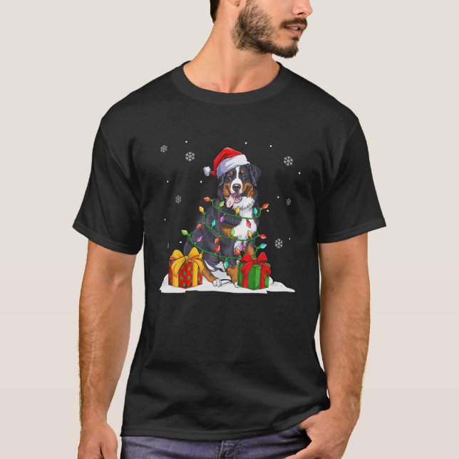 Camiseta Papais noeis Bernese Montanha Árvore de Natal Luze (Frente)