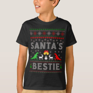 Camiseta Papais noeis Bestie Dino Winter Christmas Ugly Swe