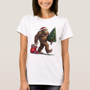 Camiseta Papais noeis Bigfoot Árvore de Natal Luzes de Nata