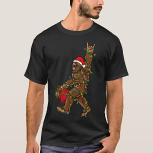 Camiseta Papais noeis Bigfoot Luzes de Natal Rock Sasquatch