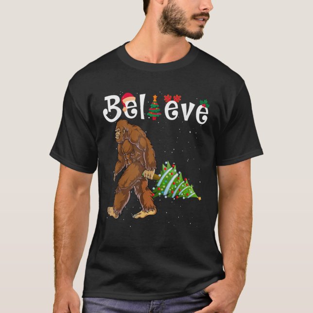 Camiseta Papais noeis BIGFOOT Natal Lights Rock Sasquatch E (Frente)