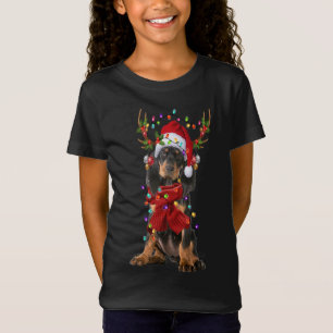 Camiseta Papais noeis Black and Tan Coonhound Dog Reindeer 