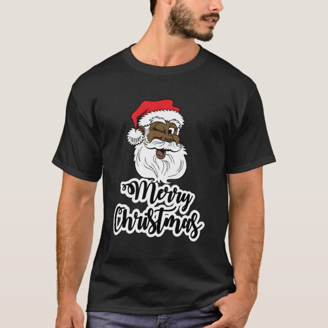 Camiseta Papais noeis Black Winking Felizes Afro-americanos (Frente)