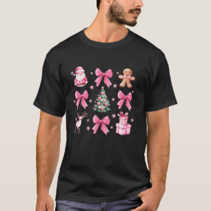 Camiseta Papais noeis bonitos Coquette cor-de-rosa Árvore d
