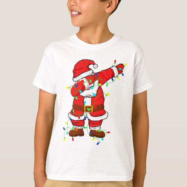 Camiseta Papais noeis Bonitos Dabbing Luzes de Natal T-Shir (Frente)