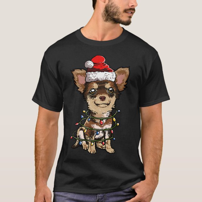 Camiseta Papais noeis bonitos de Chihuahua Árvore de Natal  (Frente)