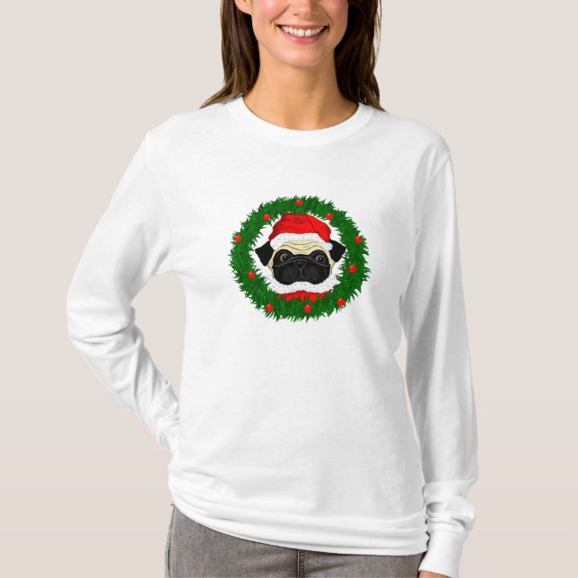 Camiseta Papais noeis bonitos de Natal em Wreath (Frente)